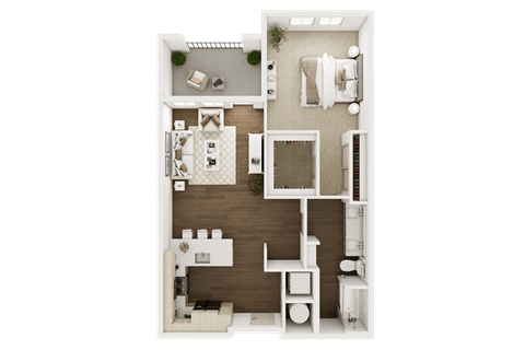 Floor plan for 1 bed, 1 bath, 823 sqft